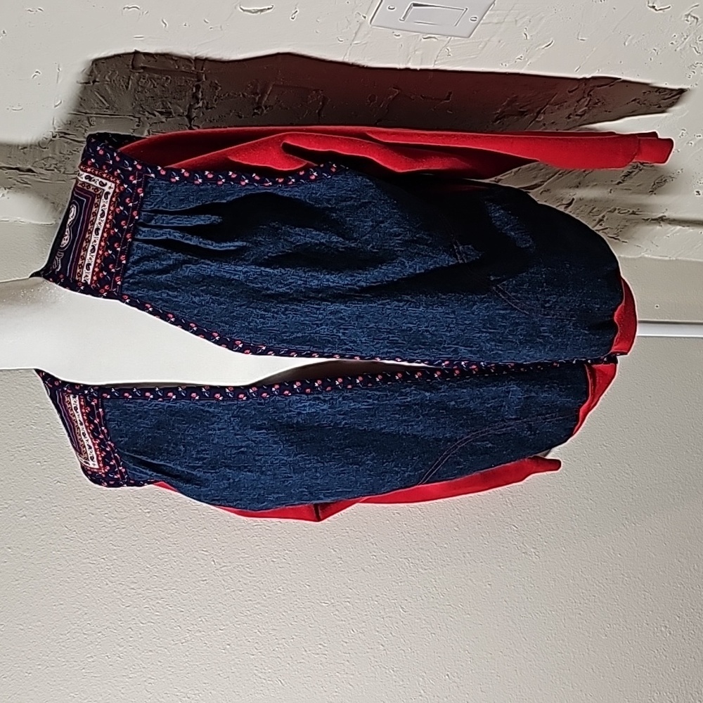 Vintage Patchwork Quilt Denim Jacket Coat Red Lon… - image 3